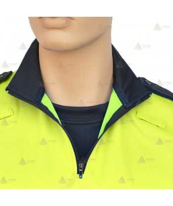 Polo bicolor cuello cisne personalizable para Policía Local en color azul marino y amarillo flúor