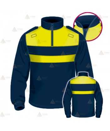Polo bicolor cuello cisne personalizable para Policía Local en color azul marino y amarillo flúor