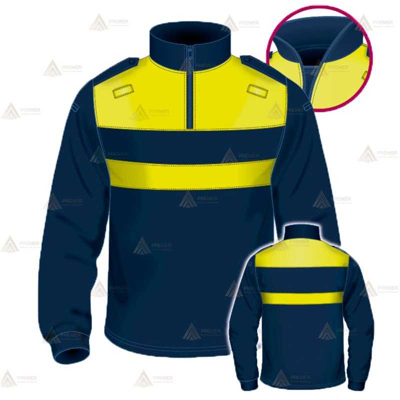 Polo bicolor cuello cisne personalizable para Policía Local en color azul marino y amarillo flúor