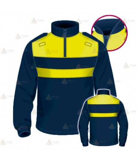 Polo bicolor cuello cisne personalizable para Policía Local en color azul marino y amarillo flúor