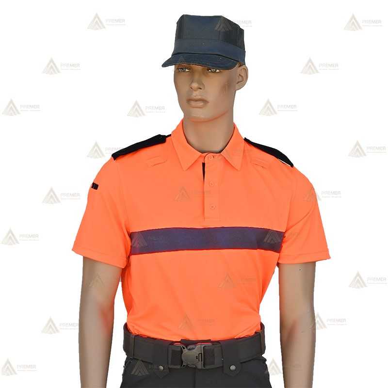 Polo de manga corta color naranja flúor para Protección Civil