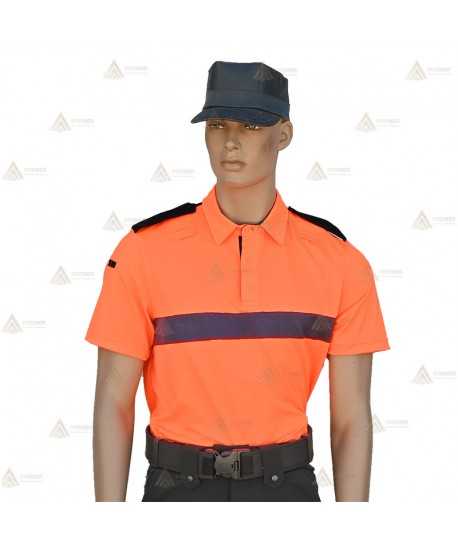 Polo de manga corta color naranja flúor para Protección Civil