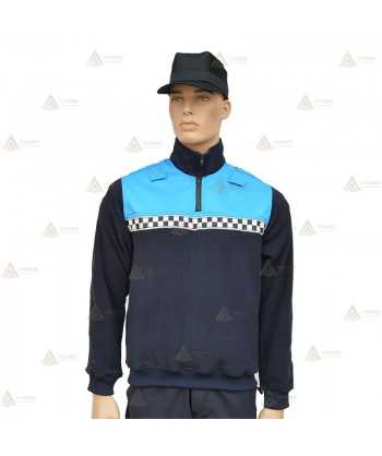 Jersey polar bicolor azul marino y azul tropical de media cremallera con cinta damero reflectante para Policía Local