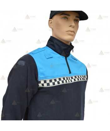 Jersey polar bicolor azul marino y azul tropical de media cremallera con cinta damero reflectante para Policía Local