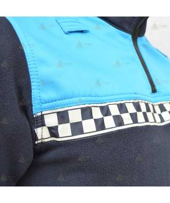 Jersey polar bicolor azul marino y azul tropical de media cremallera con cinta damero reflectante para Policía Local