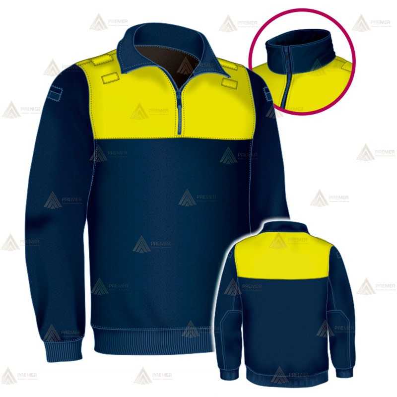 Jersey polar bicolor azul marino y amarillo flúor de media cremallera para Policía Local