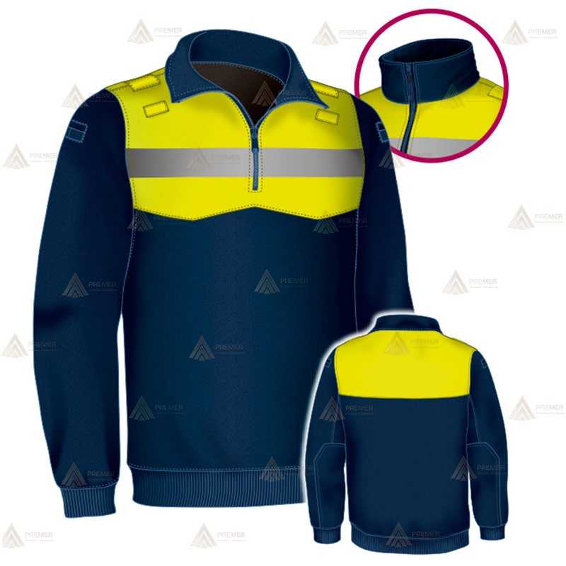 Jersey polar bicolor azul marino y amarillo flúor de media cremallera para Policía Local