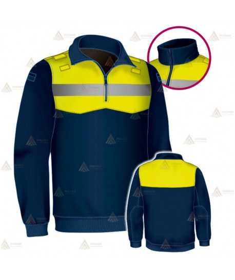 Jersey polar bicolor azul marino y amarillo flúor de media cremallera para Policía Local