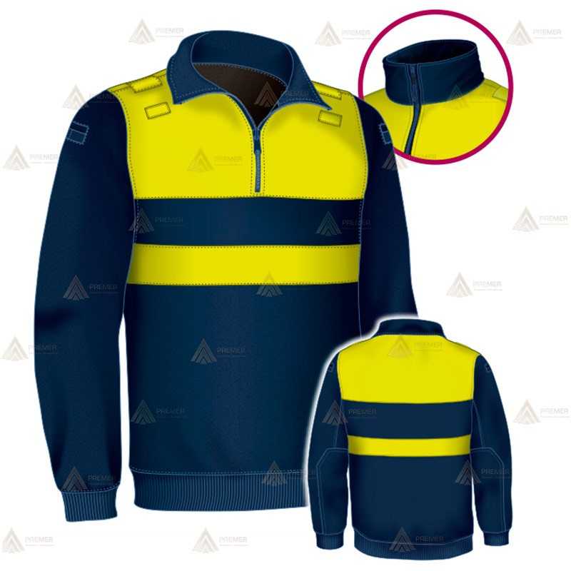 Jersey polar bicolor azul marino y amarillo flúor de media cremallera para Policía Local