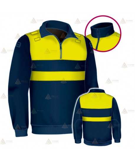 Jersey polar bicolor azul marino y amarillo flúor de media cremallera para Policía Local