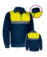 Jersey polar bicolor azul marino y amarillo flúor de media cremallera con damero reflectante para Policía Local