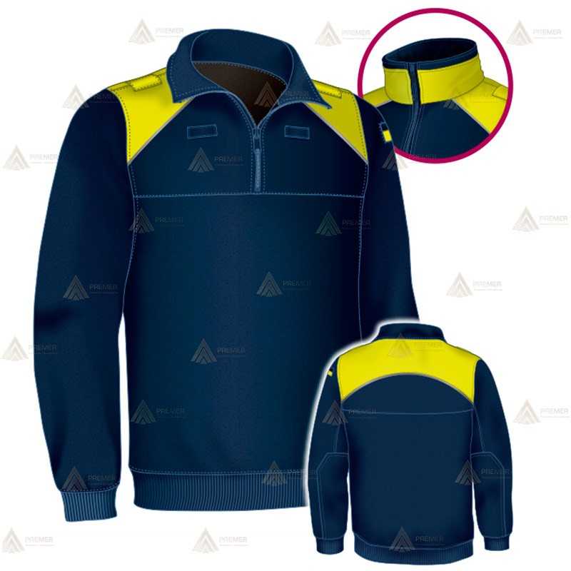 Jersey polar bicolor azul marino y amarillo flúor de media cremallera para Policía Local