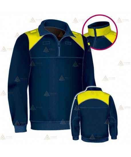 Jersey polar bicolor azul marino y amarillo flúor de media cremallera para Policía Local