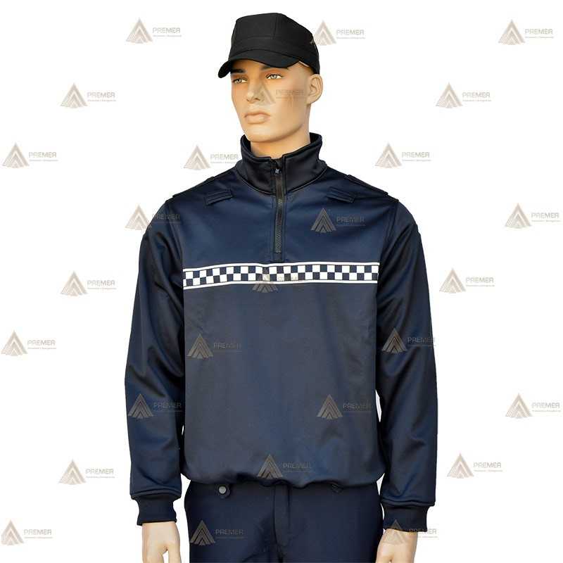 Jersey softshell monocolor azul marino con damero reflectante y membrana PU para Policía Local