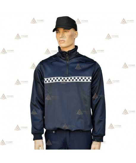 Jersey softshell monocolor azul marino con damero reflectante y membrana PU para Policía Local