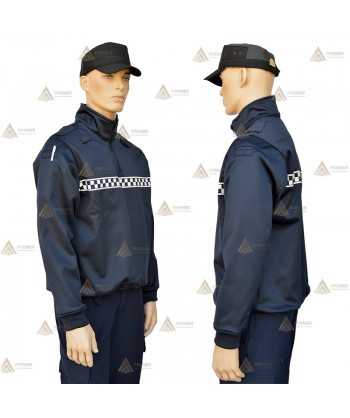 Jersey softshell monocolor azul marino con damero reflectante y membrana PU para Policía Local