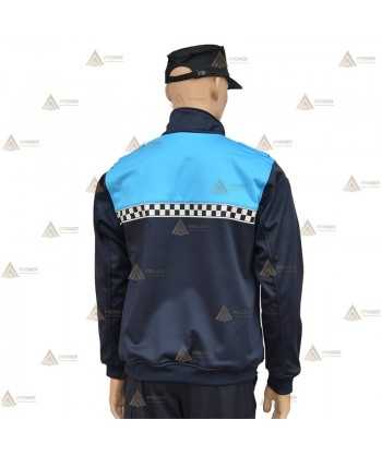 Jersey softshell bicolor color marino y azul tropical con membrana y cinta damero reflectante  para Policía Local