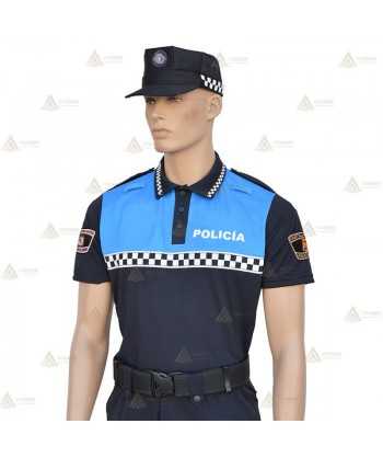 Polo bicolor de manga corta con damero reflectante color blanco para Policía Local de Castilla León