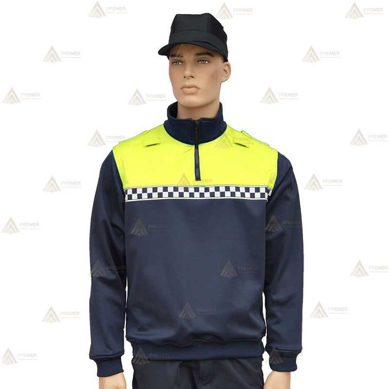 Jersey softshell bicolor marino/amarillo flúor con damero para Policía Local