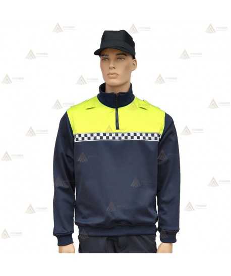 Jersey softshell bicolor marino/amarillo flúor con damero para Policía Local