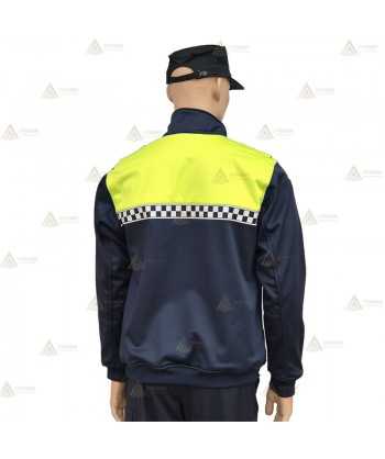 Jersey softshell bicolor marino/amarillo flúor con damero para Policía Local