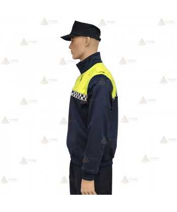 Jersey softshell bicolor marino/amarillo flúor con damero para Policía Local