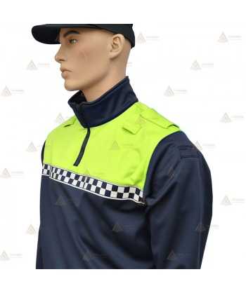 Jersey softshell bicolor marino/amarillo flúor con damero para Policía Local