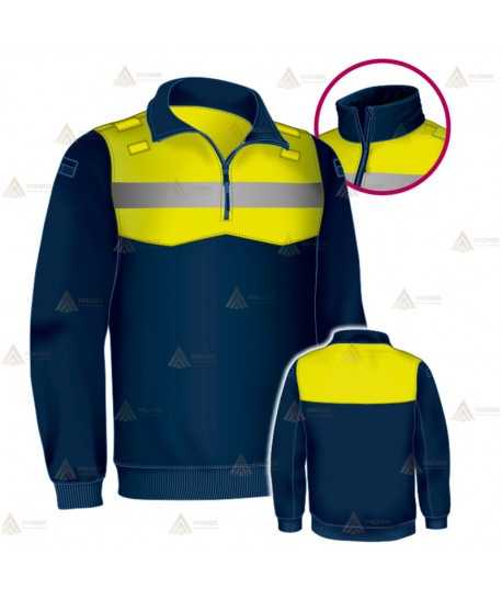 Jersey softshell bicolor con membrana PU color marino y amarillo flúor para Policía Local