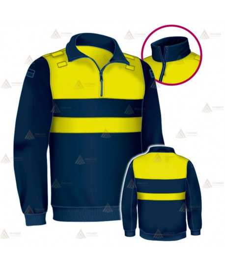 Jersey softshell bicolor con membrana PU color marino y amarillo flúor para Policía Local
