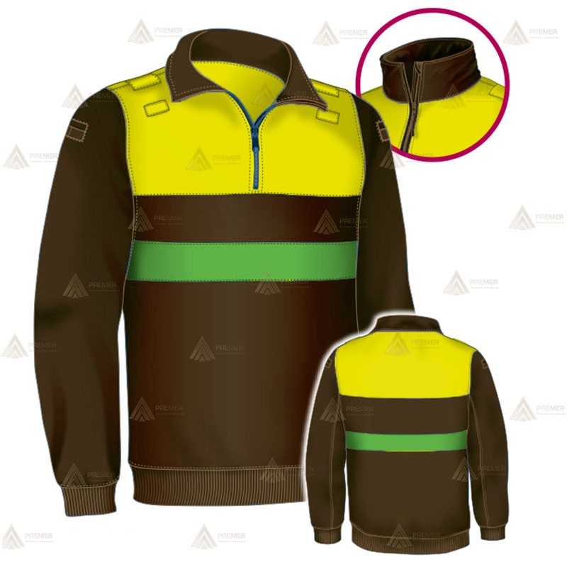 Jersey softshell bicolor con membrana PU color verde militar y amarillo flúor para Agentes Rurales y Medioambientales