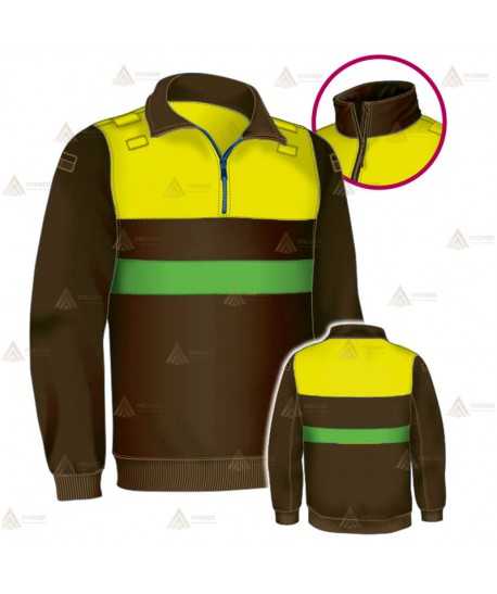Jersey softshell bicolor con membrana PU color verde militar y amarillo flúor para Agentes Rurales y Medioambientales
