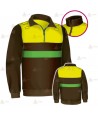 Jersey softshell bicolor con membrana PU color verde militar y amarillo flúor para Agentes Rurales y Medioambientales