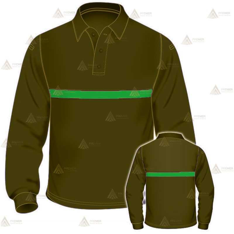 Polo mono color de manga larga para Agentes Forestales y medioambientales color Verde Militar