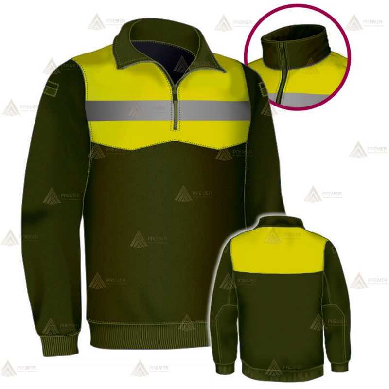 Jersey polar con media cremallera color verde militar y amarillo flúor para Agentes Rurales y Medioambientales