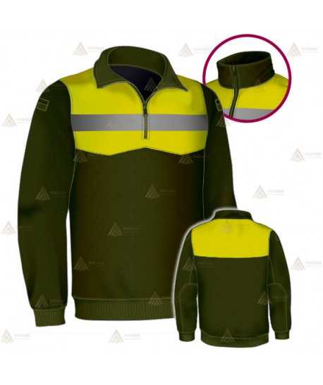 Jersey polar con media cremallera color verde militar y amarillo flúor para Agentes Rurales y Medioambientales