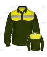 Polo de manga larga para Agentes Forestales y Medioambientales en color verde militar y amarillo flúor