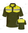 Polo transpirable de manga corta para Agentes Forestales en color verde militar y amarillo flúor
