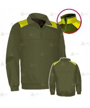 Jersey polar con media cremallera color verde militar y amarillo flúor para Agentes Rurales y Medioambientales