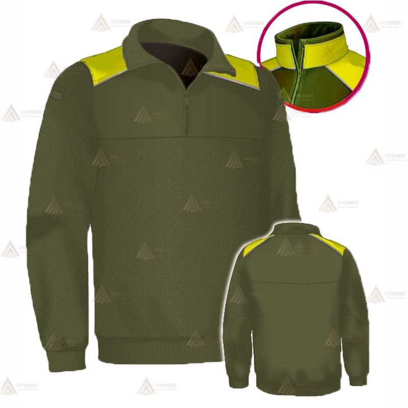 Jersey polar con media cremallera color verde militar y amarillo flúor para Agentes Rurales y Medioambientales