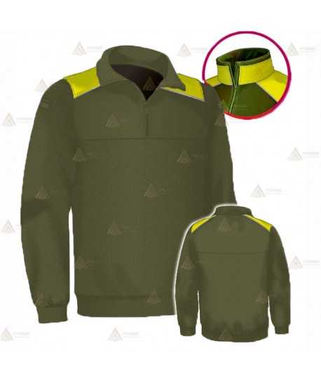 Jersey polar con media cremallera color verde militar y amarillo flúor para Agentes Rurales y Medioambientales
