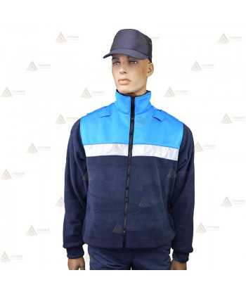 Chaqueta polar bicolor marino/azul tropical con cremallera y cinta reflectante para Policía Local