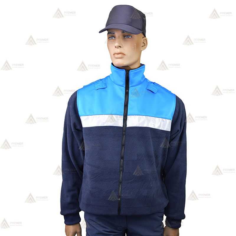 Chaqueta polar bicolor marino/azul tropical con cremallera y cinta reflectante para Policía Local