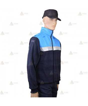 Chaqueta polar bicolor marino/azul tropical con cremallera y cinta reflectante para Policía Local