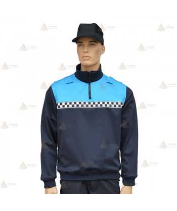 Jersey softshell bicolor color marino y azul tropical con membrana y cinta damero reflectante  para Policía Local