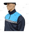 Jersey softshell bicolor color marino y azul tropical con membrana y cinta damero reflectante  para Policía Local