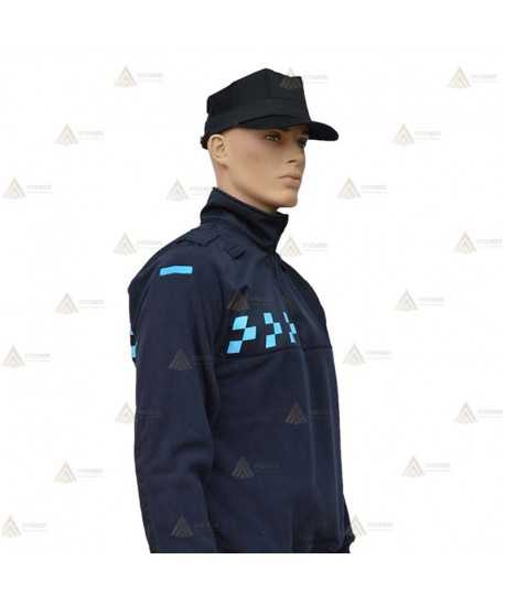 Chaqueta polar monocolor azul marino con damero azul y cremallera para Policía Local