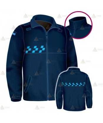 Chaqueta polar monocolor azul marino con damero azul y cremallera para Policía Local