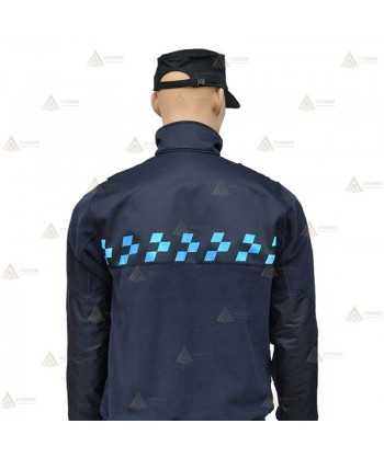 Chaqueta polar monocolor azul marino con damero azul y cremallera para Policía Local