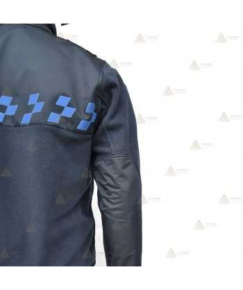 Chaqueta polar monocolor azul marino con damero azul y cremallera para Policía Local