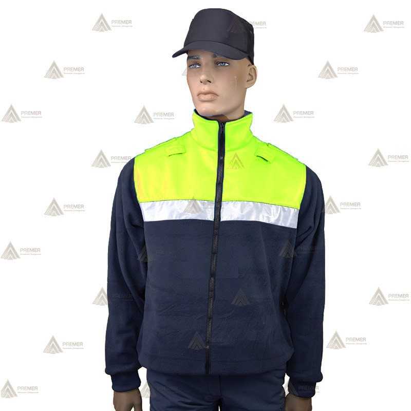 Chaqueta polar bicolor marino/amarillo flúor con cinta reflectante y cremallera para Policía Local